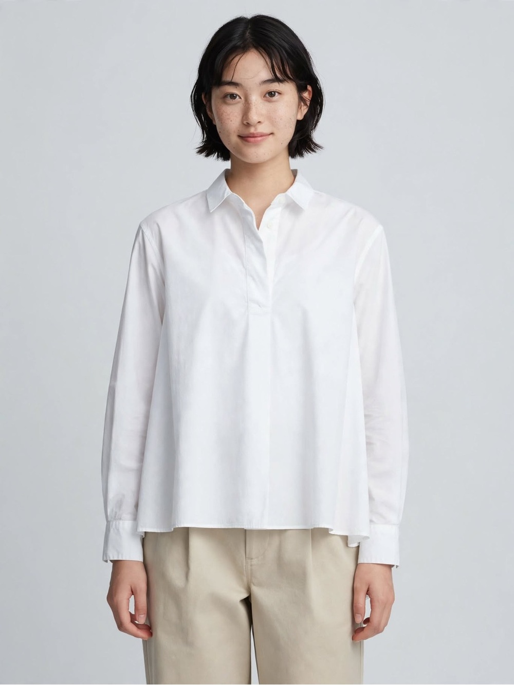 UNI QLO White Long-Sleeve Cotton Shirt
